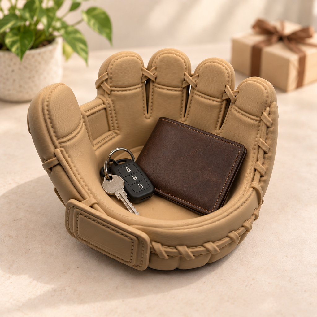 Baseball Glove Catchall Bowl – 3D Printed Desk Organizer & Gift for Baseball Fans, Players and Coaches | Beige