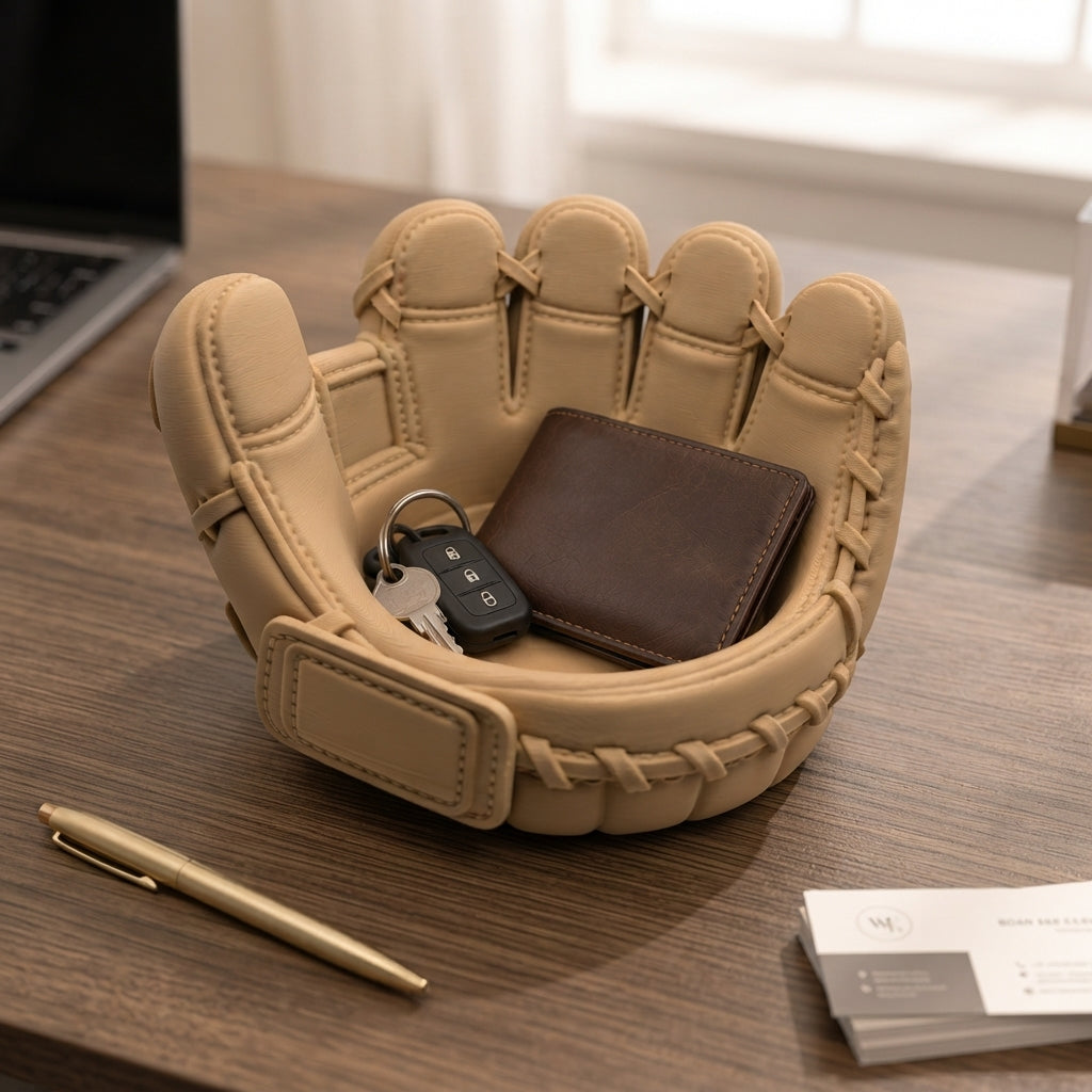 Baseball Glove Catchall Bowl – 3D Printed Desk Organizer & Gift for Baseball Fans, Players and Coaches | Beige